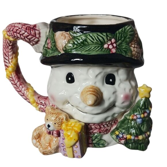 Alco Other - Alco Holiday Ceramic Snowman Mug With 3D Gift & Tree 16Oz
